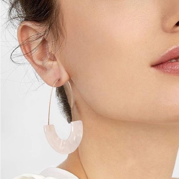 Acrylic Earrings Statement Tortoise Hoop Earrings in White - Picture 1 of 12